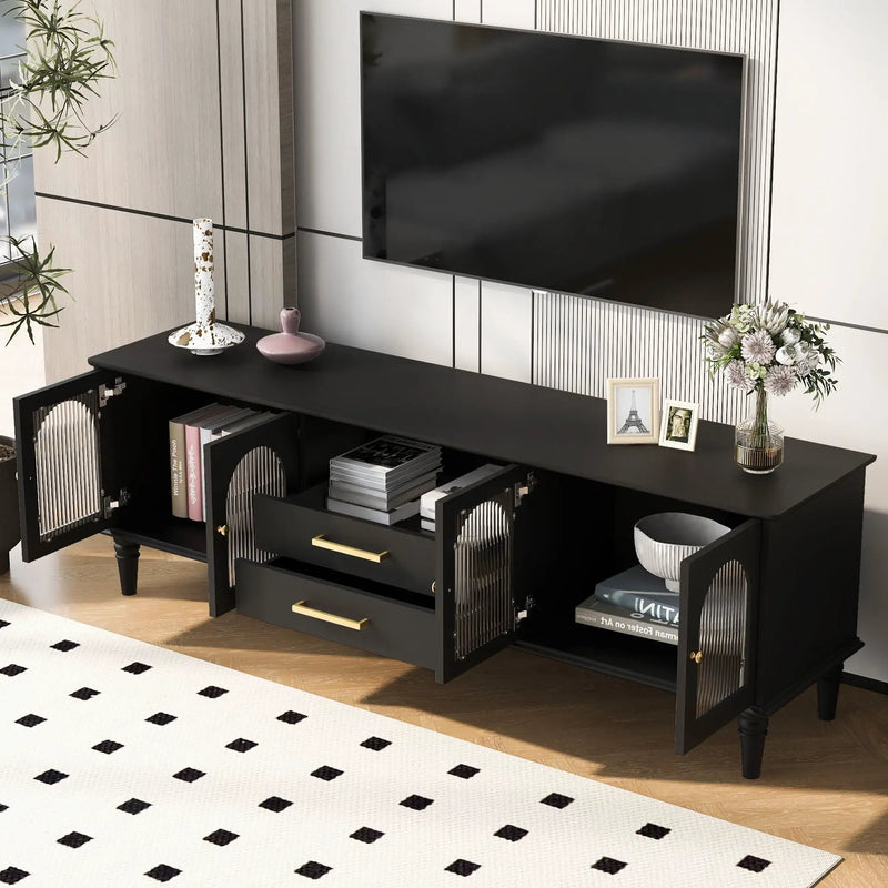 TV Stand For TVs Up To 75", Entertainment Center Media Console For Living Room - Black by Unique Piece Furniture