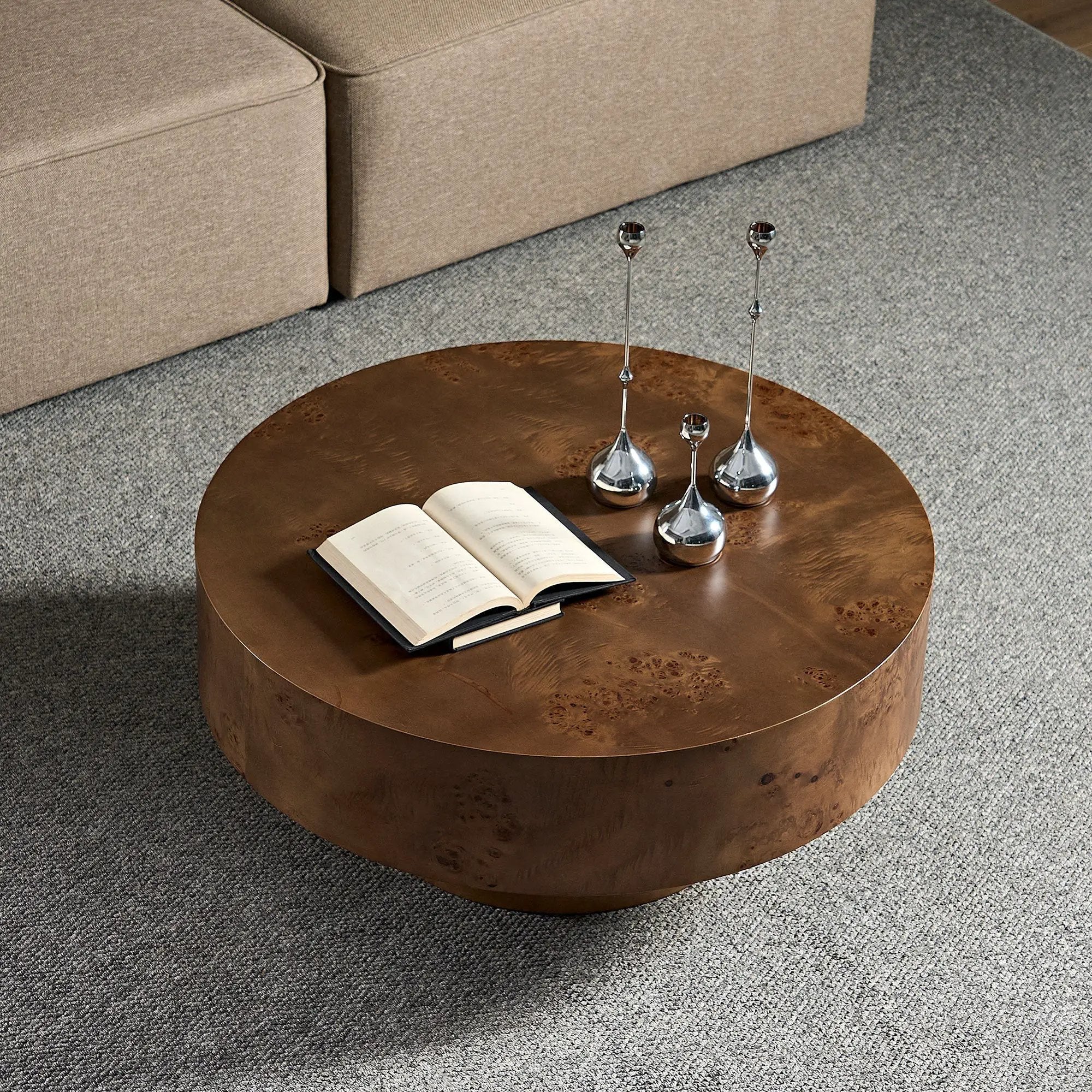 31.49" Burl Wood Veneer Round Coffee Table by HouseOfZazla