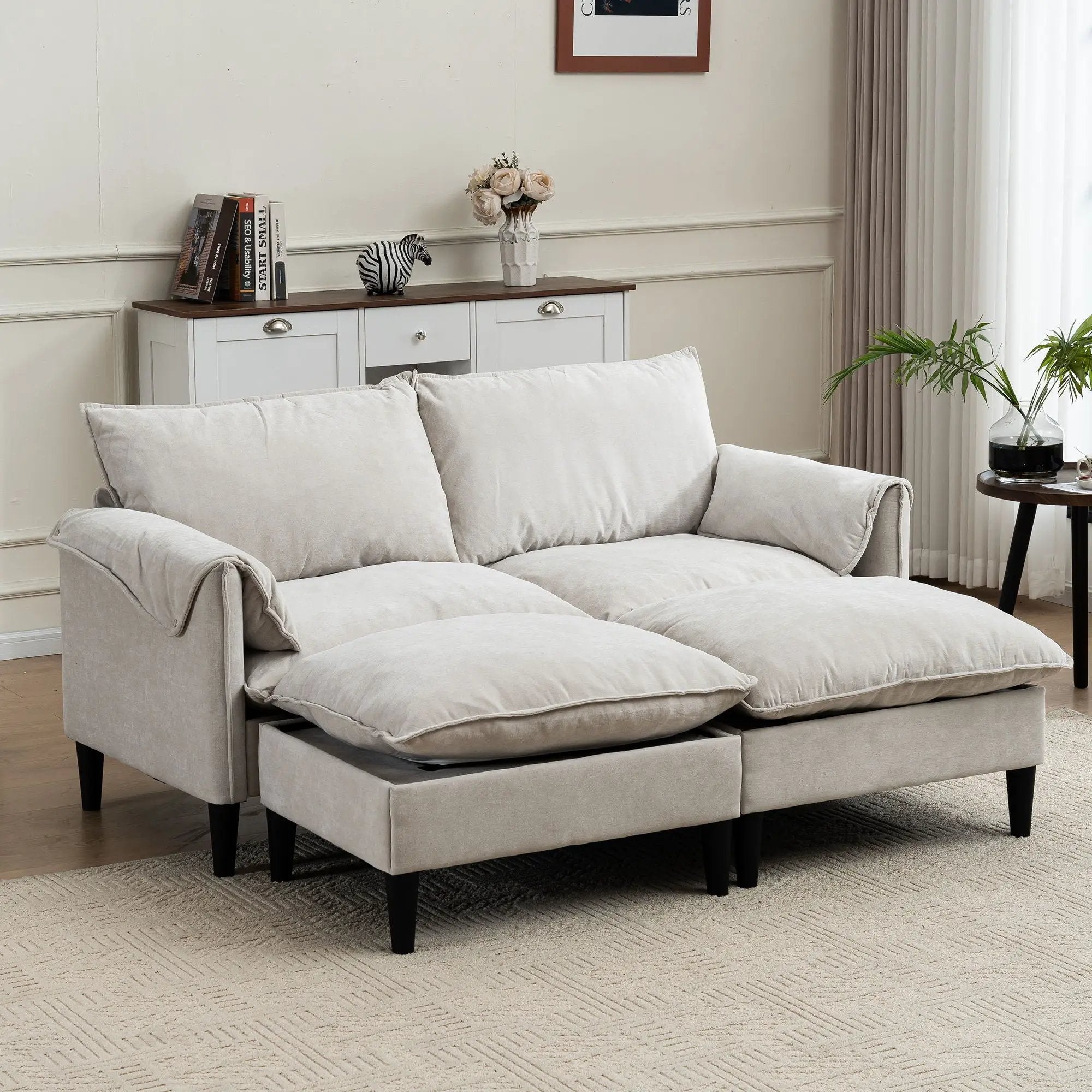Convertible Combination Sofa With Footstools With Storage by HouseOfZazla