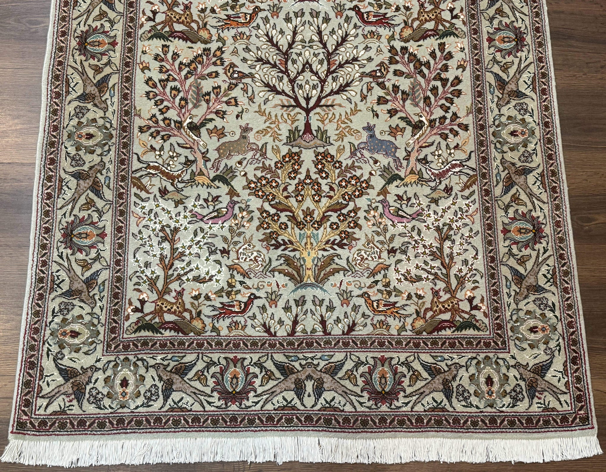 Wonderful Persian Tabriz Rug 3x5, Tree of Life, Animal Pictorials, Birds, Wool & Silk Highlights, Fine 330 KPSI by Jewel Rugs