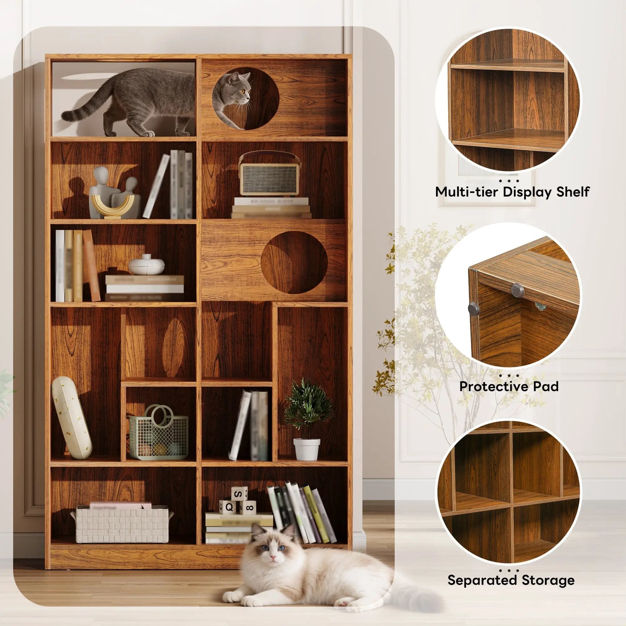 Modern 2 in 1 Wood Bookshelf Cat House by HouseOfZazla