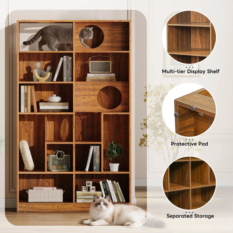 Modern 2 in 1 Wood Bookshelf Cat House by HouseOfZazla