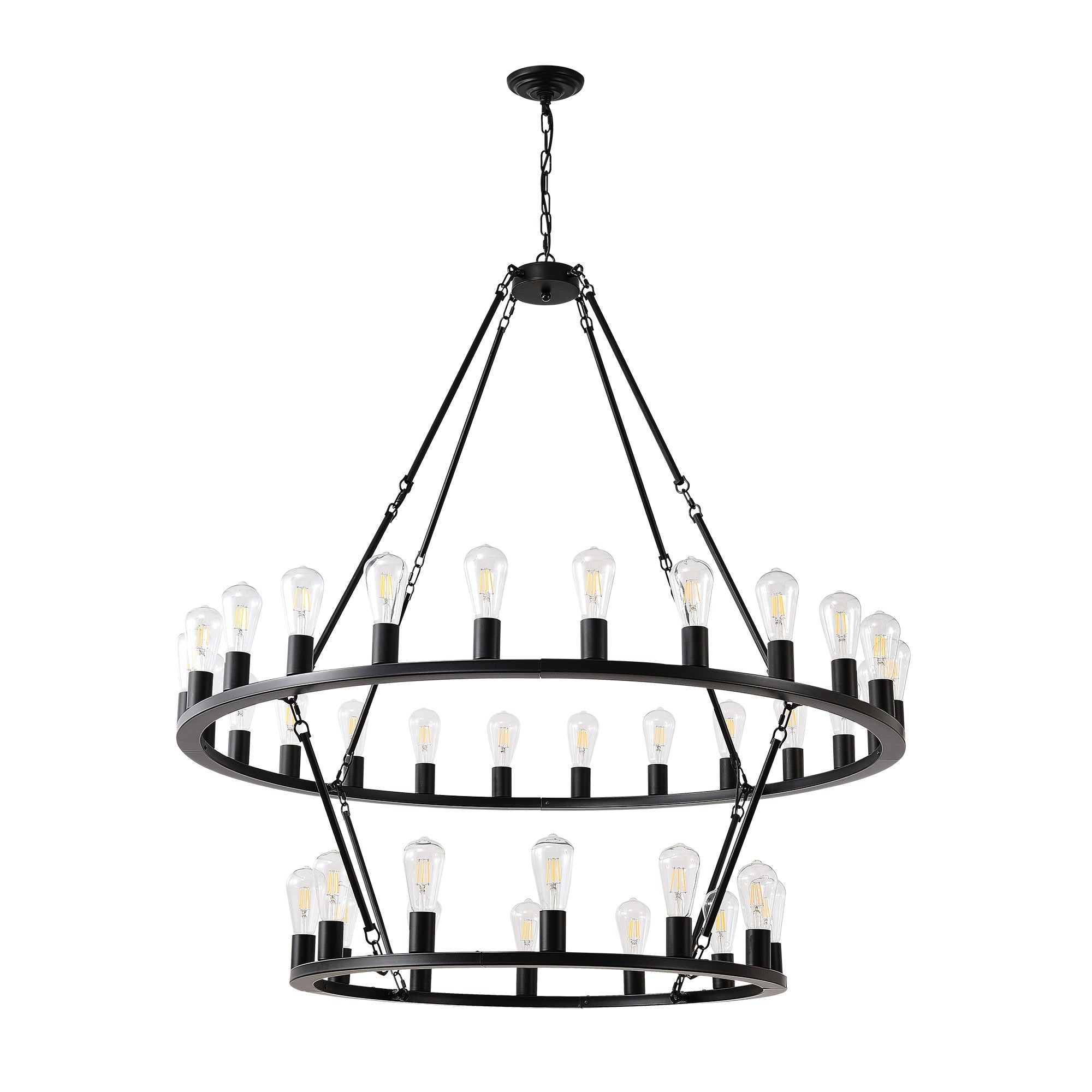 52 Inch Black Wagon Wheel Chandelier, 36-Lights by HouseOfZazla