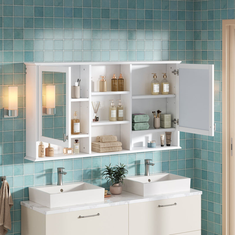 Wall Mount Mirror Cabinet With Adjustable Shelves - White by HouseOfZazla
