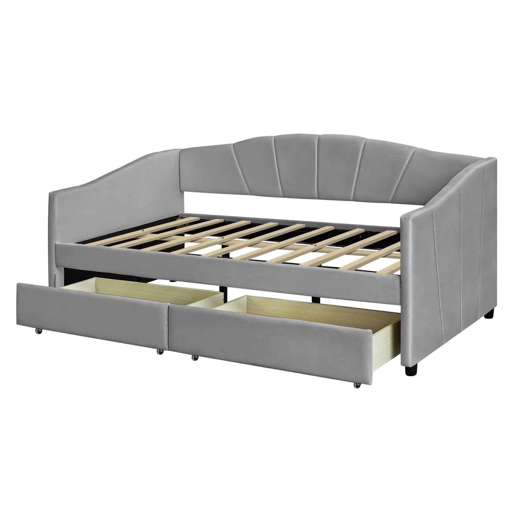 Upholstered Daybed With Two Drawers And Wood Slat by HouseOfZazla
