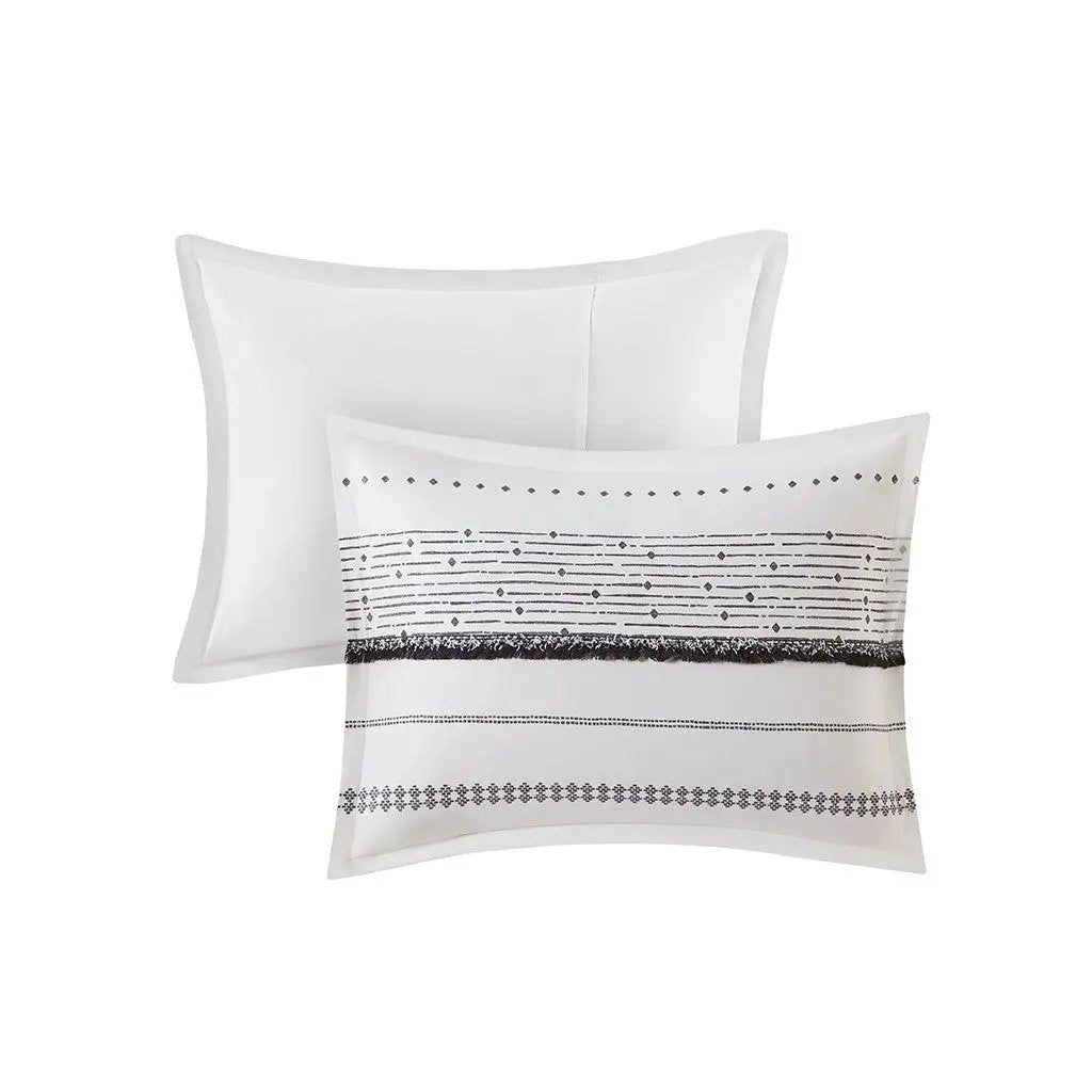 Cotton Printed Comforter Set with Trims Black/White King/Cal King by HouseOfZazla