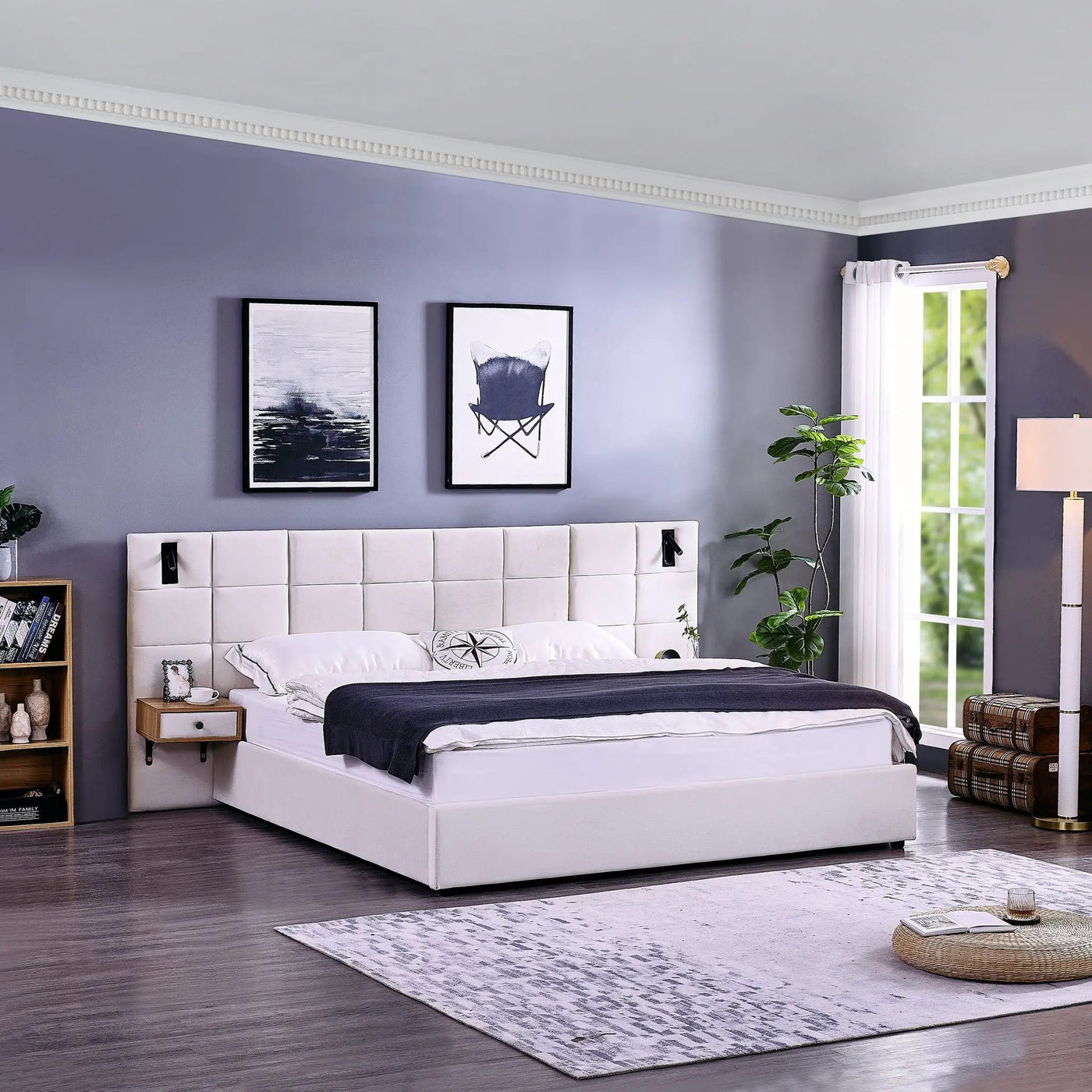 Upholstered Hydraulic Platform Bed With Storage Shelves, Reading Lamps, USB Port by Unique Piece Furniture