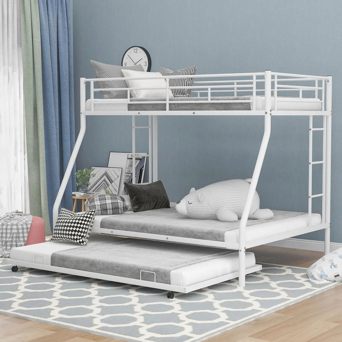 Bunk Bed With Steel Frame And Trundle, 2 Side Ladders by Unique Piece Furniture