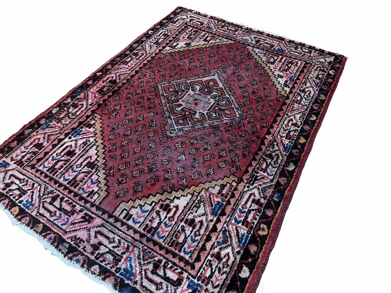 4x6 Antique Rug Handmade Wool Rug Organic Dyes Red Ivory Red Tribal Rug Boho Rug by Jewel Rugs