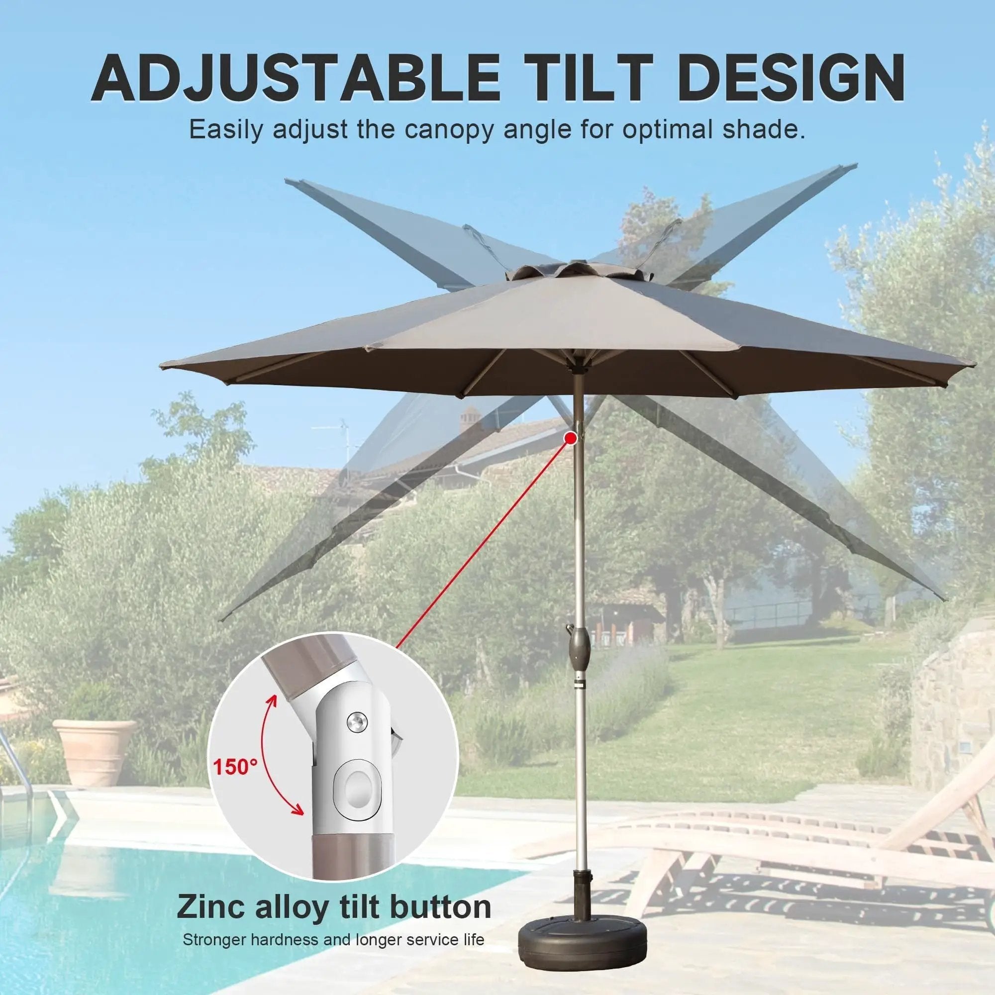 9FT Patio Umbrella, Outdoor Table Umbrella with Push Button Tilt and Crank, UV Protection Waterproof Market Sun Umbrella by HouseOfZazla