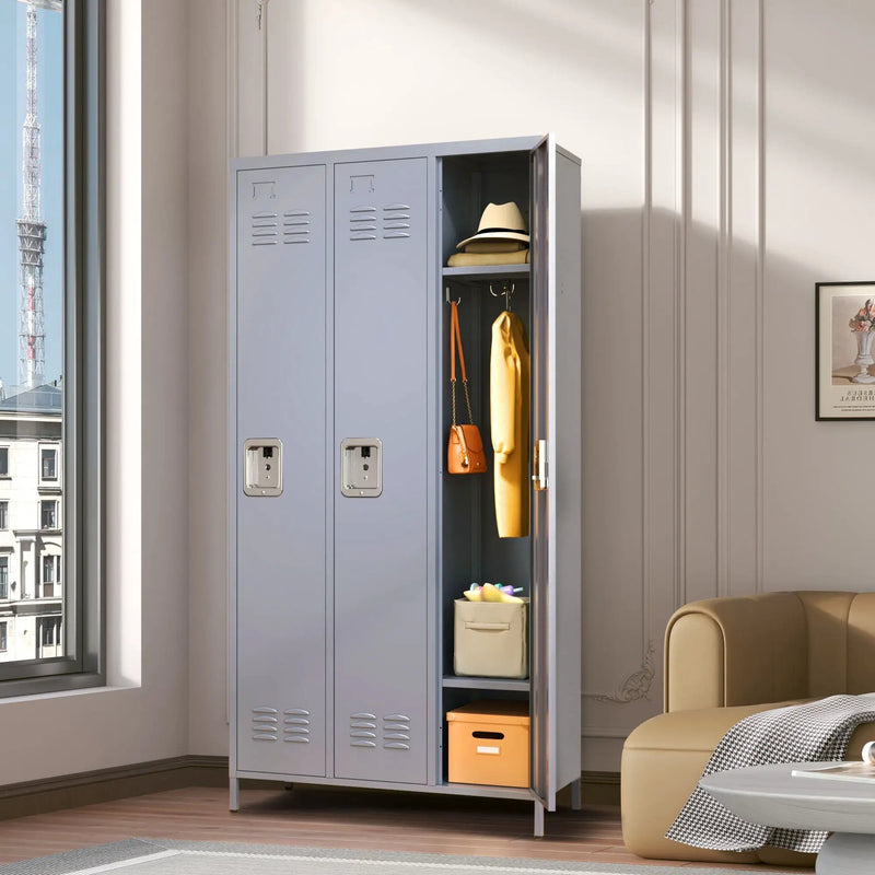 3 Door Lockers With Lock For Home, Gym, Office, School, And Garage - Gray by Unique Piece Furniture