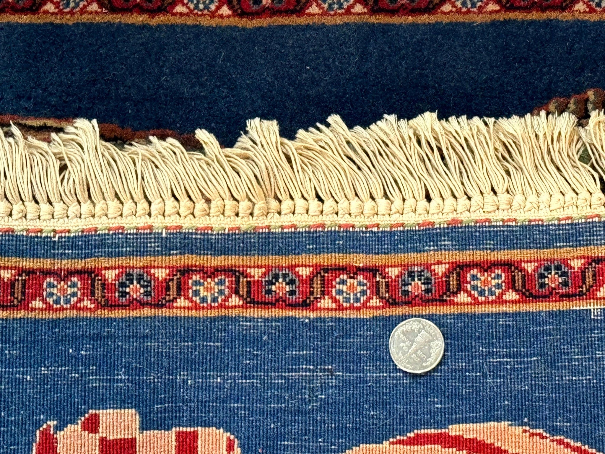 Pictorial Rug of American Flag with Bald Eagle, Small Indo Persian Pictorial Rug, Blue, Handmade, Very Fine 330 KPSI by Jewel Rugs