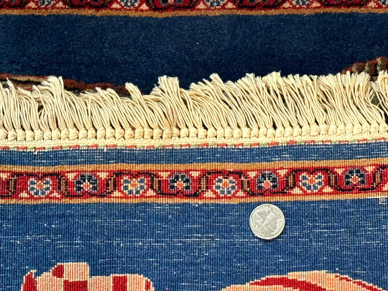 Pictorial Rug of American Flag with Bald Eagle, Small Indo Persian Pictorial Rug, Blue, Handmade, Very Fine 330 KPSI by Jewel Rugs