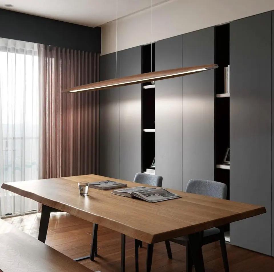 Open box YISDESIGN Wood Linear Pendant Hanging Light Fixture Minimalist Light Linear Chandelier Wood Kitchen Island Lighting 40w Dimmable for Dining R by Selzalot