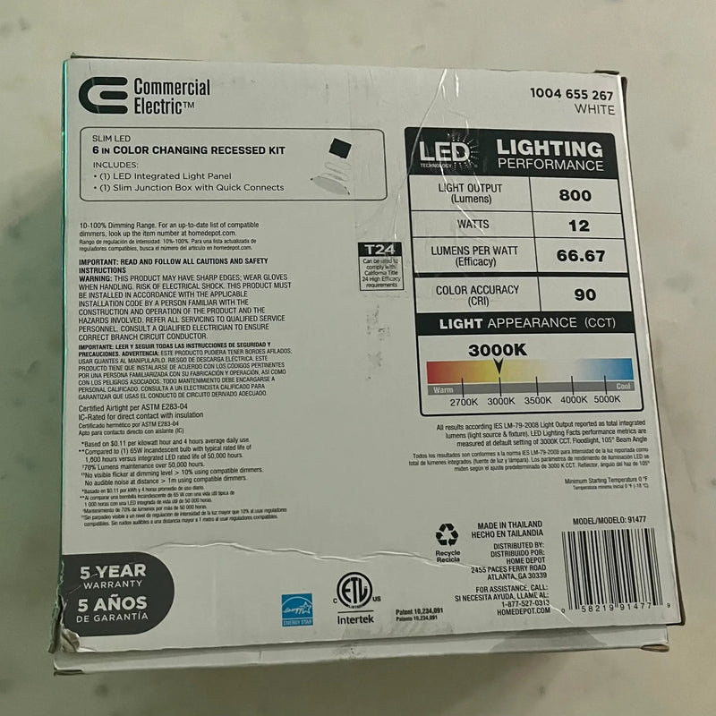 Commercial Electric Ultra Slim Integrated LED 6 in Round Adj Color Temp Canless Recessed Light for Kitchen Bath Living rooms, White by Selzalot