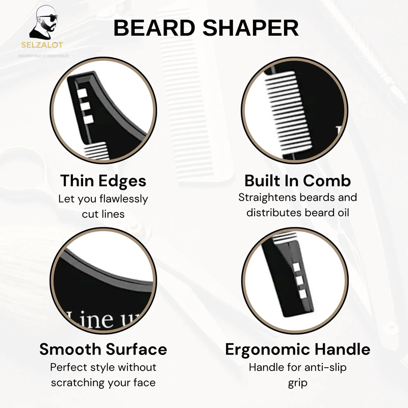 Black Beard Shaper for Men Beard Lineup Tool for Grooming Beard Guide Shaping Tool for Straight & Curve Cut Barber Tools Goatee Shaper Beard Template for Men to Style Facial Hair by Selzalot