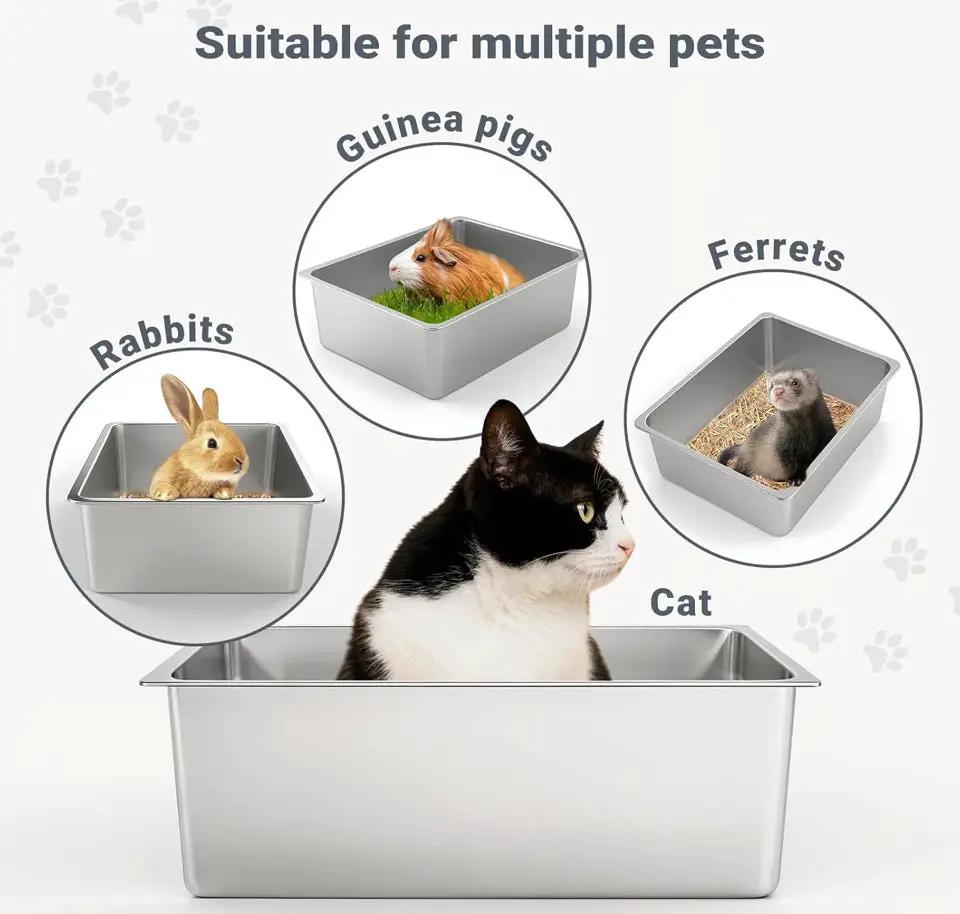 Open Box Kirecoo Stainless Steel Cat Litter Box XL- Metal High Sided Cat Pan, Large Stainless Steel Box, Indoor Litter Tray, Non Stick, No Smell, Easy by Selzalot