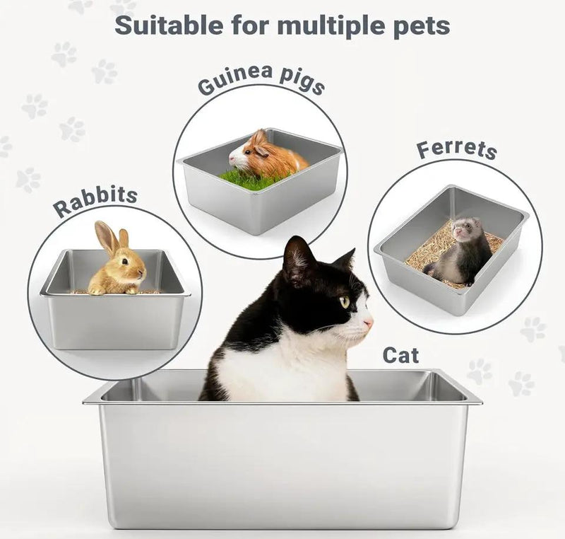 Open Box Kirecoo Stainless Steel Cat Litter Box XL- Metal High Sided Cat Pan, Large Stainless Steel Box, Indoor Litter Tray, Non Stick, No Smell, Easy by Selzalot