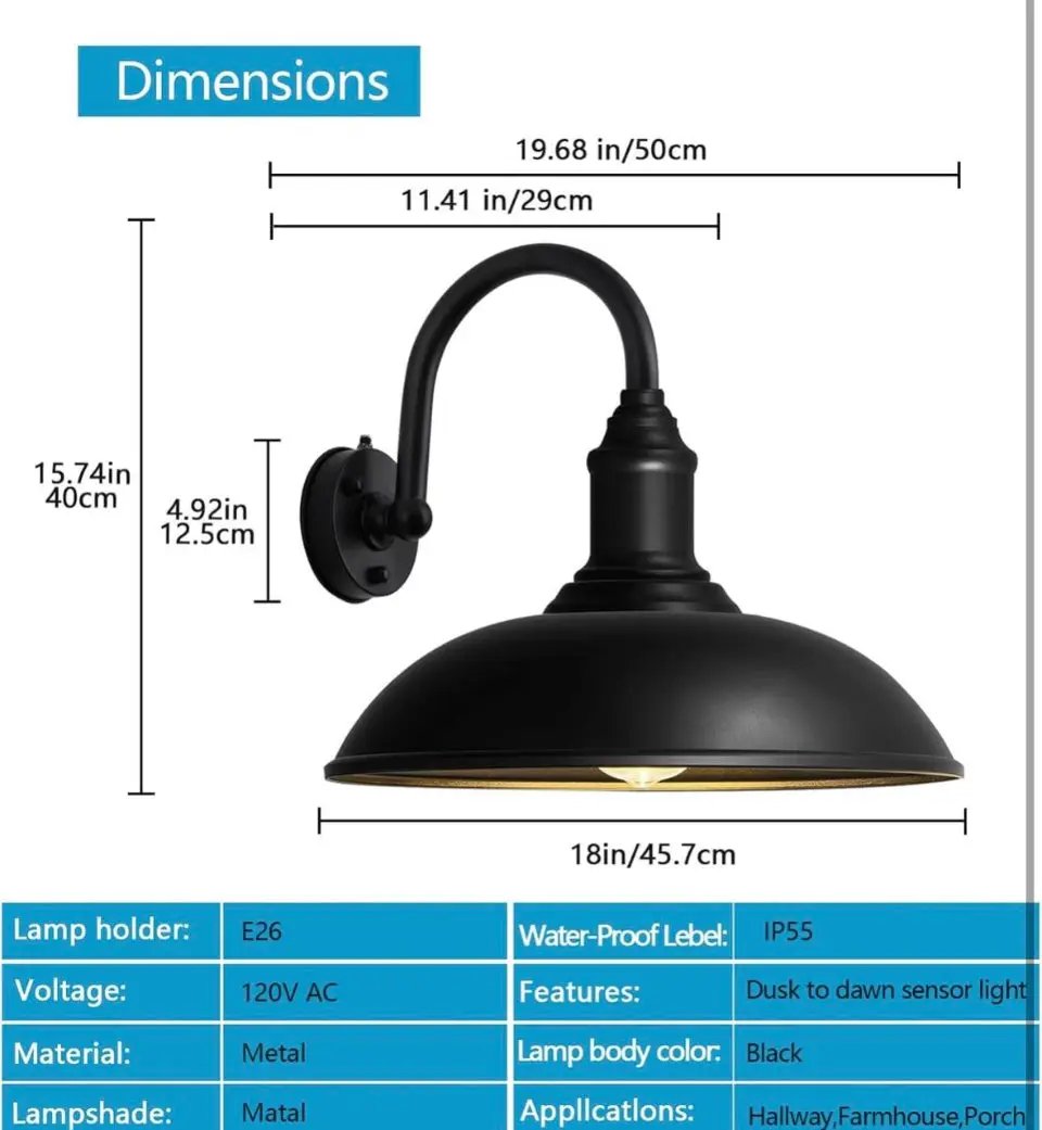 DENGNBJ Large 18" Outdoor Barn Gooseneck Light Dusk to Dawn, Classic Farmhouse Barn Wall Sconce, Gooseneck Lighting for Porch, Garage by Selzalot