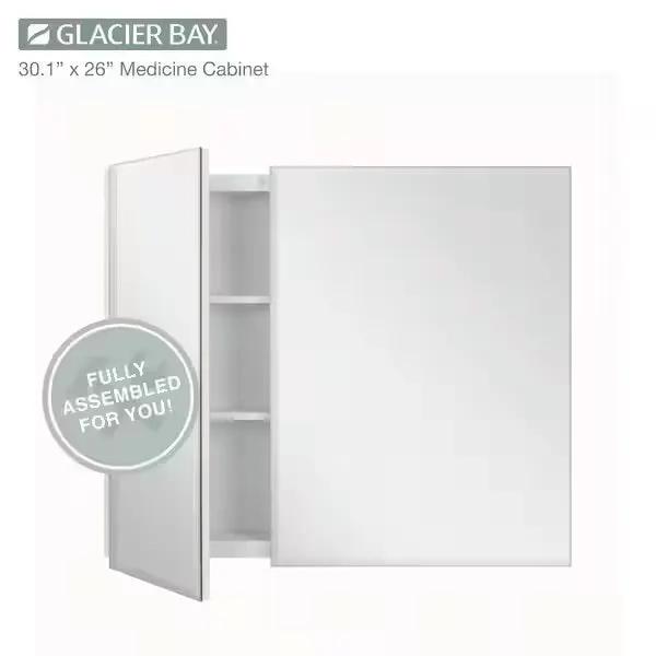 Open Box Glacier Bay 30 in. W x 26 in. H Rectangular Wood Composite Medicine Cabinet with Mirror by Selzalot