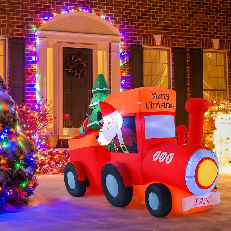 8.6 Feet Lighted Christmas Inflatable Train with Santa Claus Deer by DirectDeals