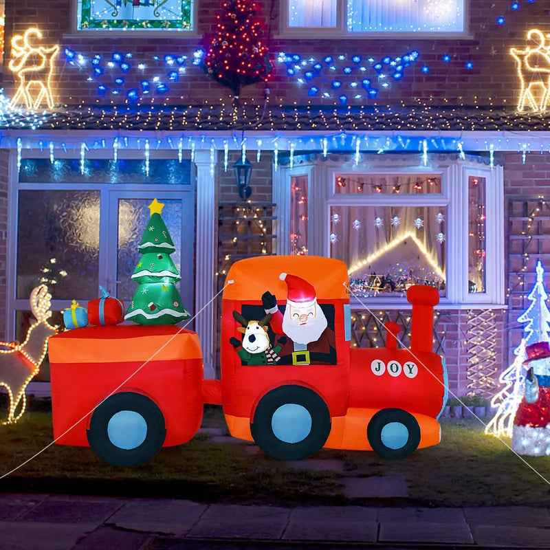 8.6 Feet Lighted Christmas Inflatable Train with Santa Claus Deer by DirectDeals