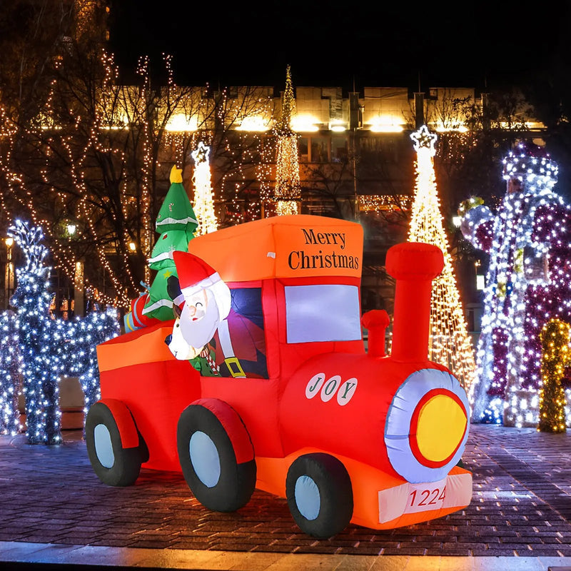 8.6 Feet Lighted Christmas Inflatable Train with Santa Claus Deer by DirectDeals