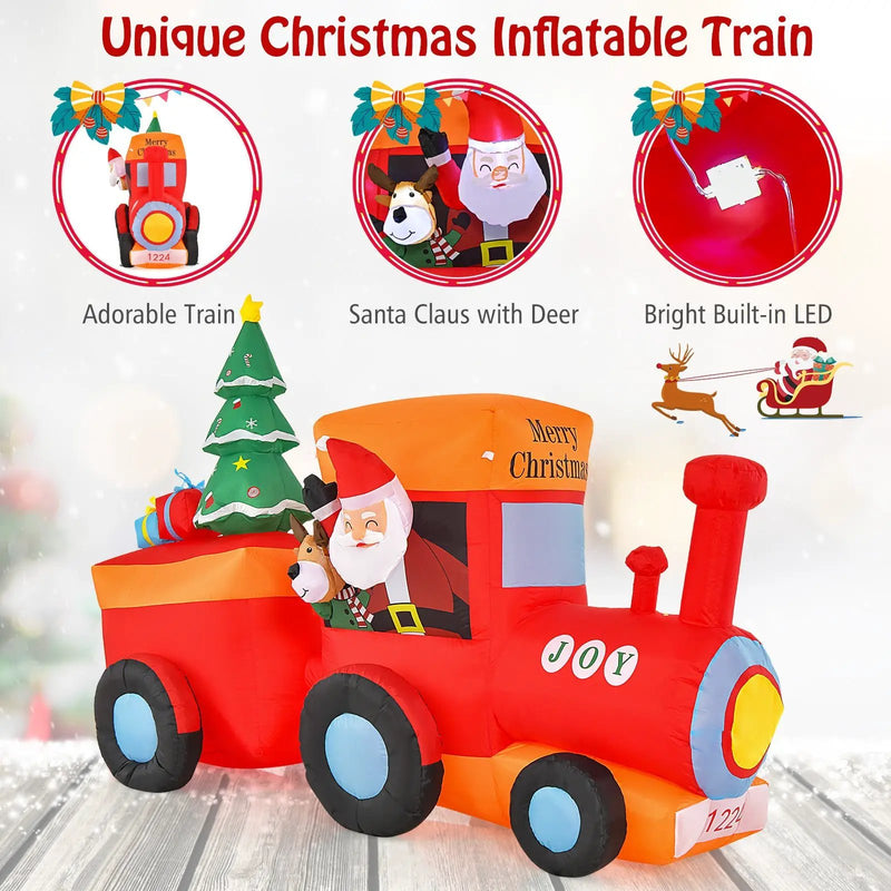 8.6 Feet Lighted Christmas Inflatable Train with Santa Claus Deer by DirectDeals