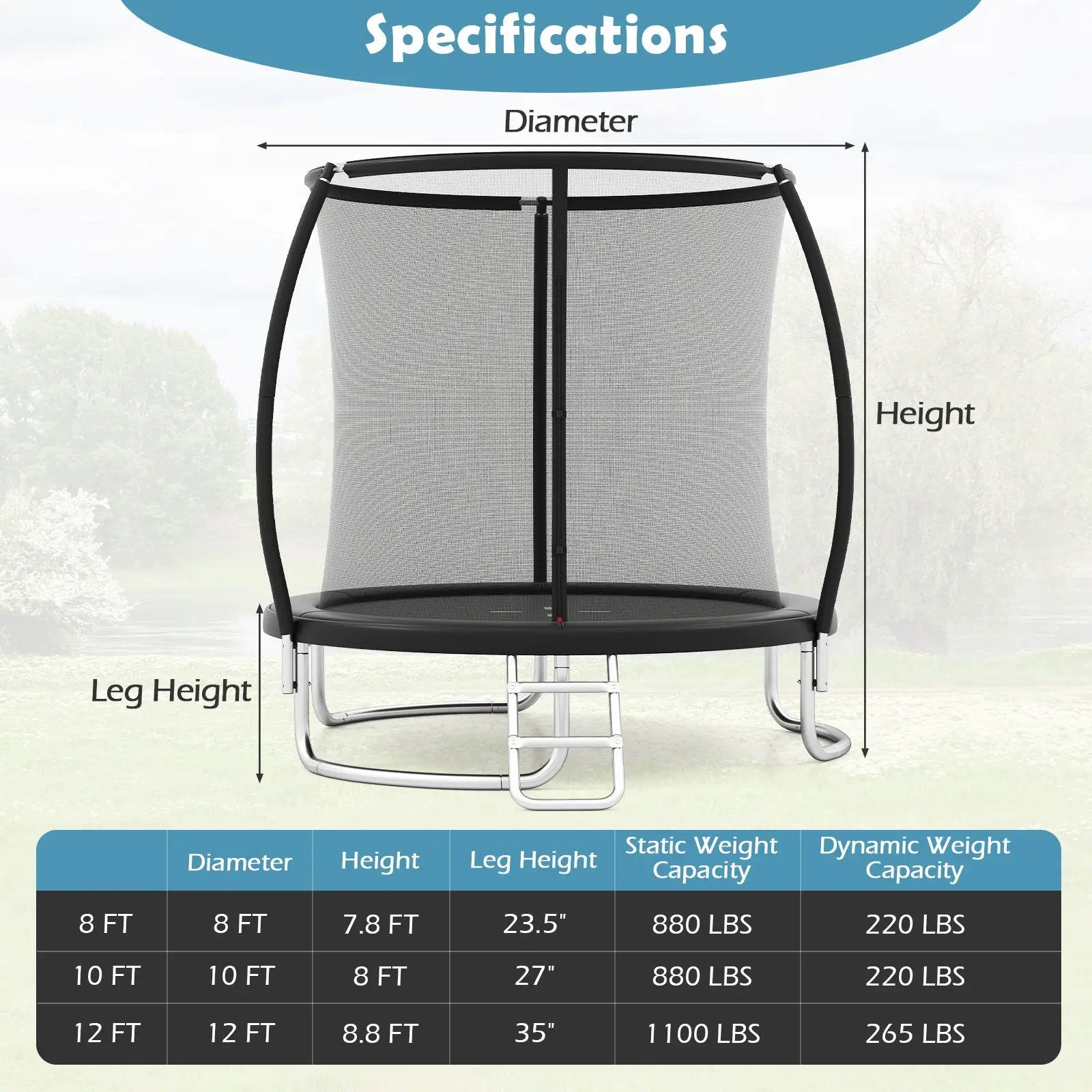 8FT Outdoor Heavy-Duty Recreational Trampoline by DirectDeals