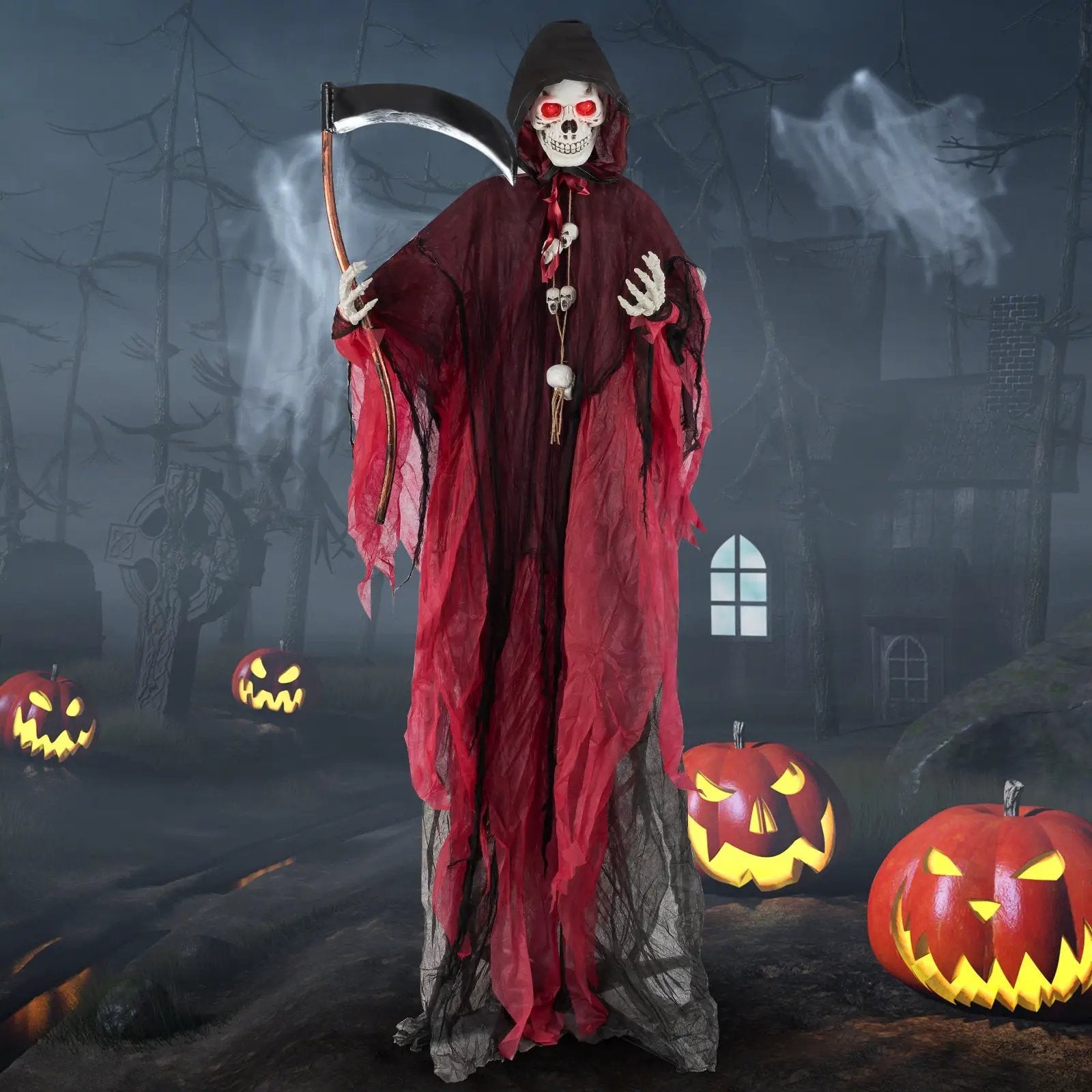 8 Feet Halloween Standing Grim Reaper with Terrifying Sounds and Lighted Eyes by DirectDeals
