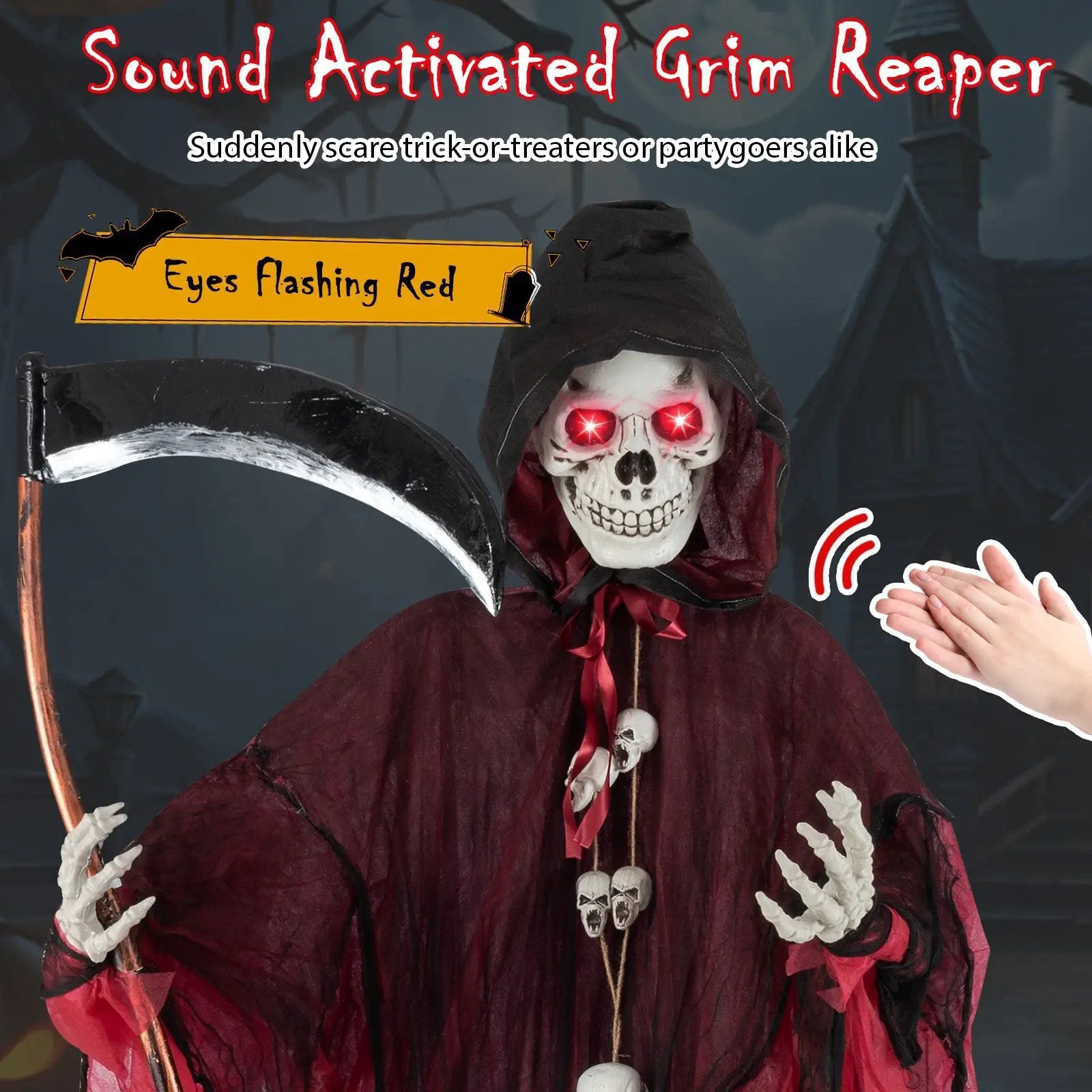 8 Feet Halloween Standing Grim Reaper with Terrifying Sounds and Lighted Eyes by DirectDeals