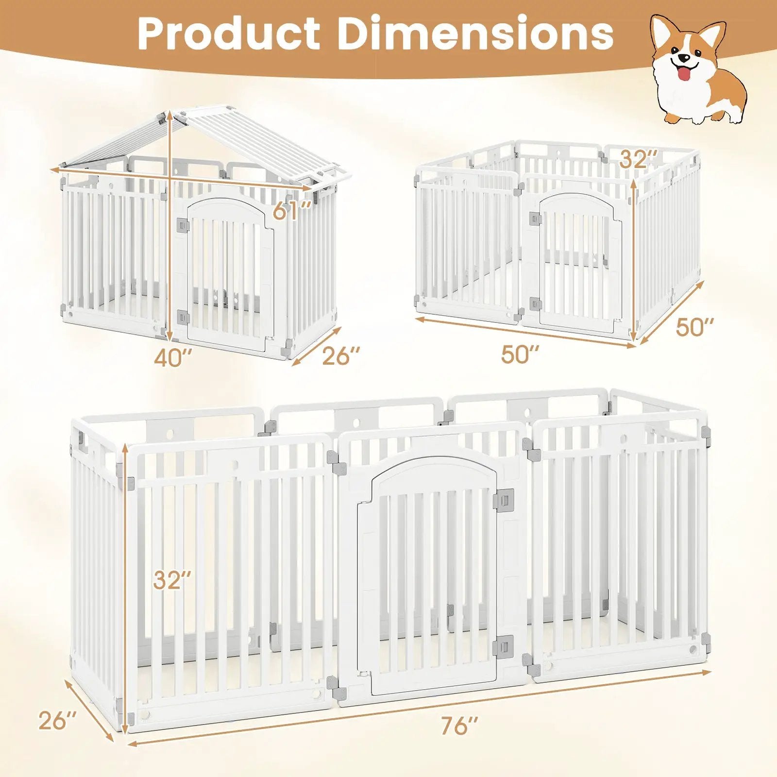 8-Panel Tall Plastic Dog Fence Indoor Outdoor Puppy Pen with Locking Door-White by DirectDeals