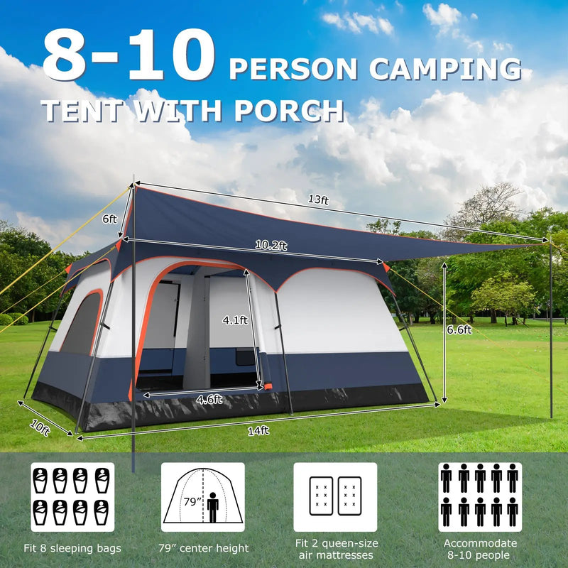 8-10 Person Camping Tent with Double Rooms and 2 Doors by DirectDeals