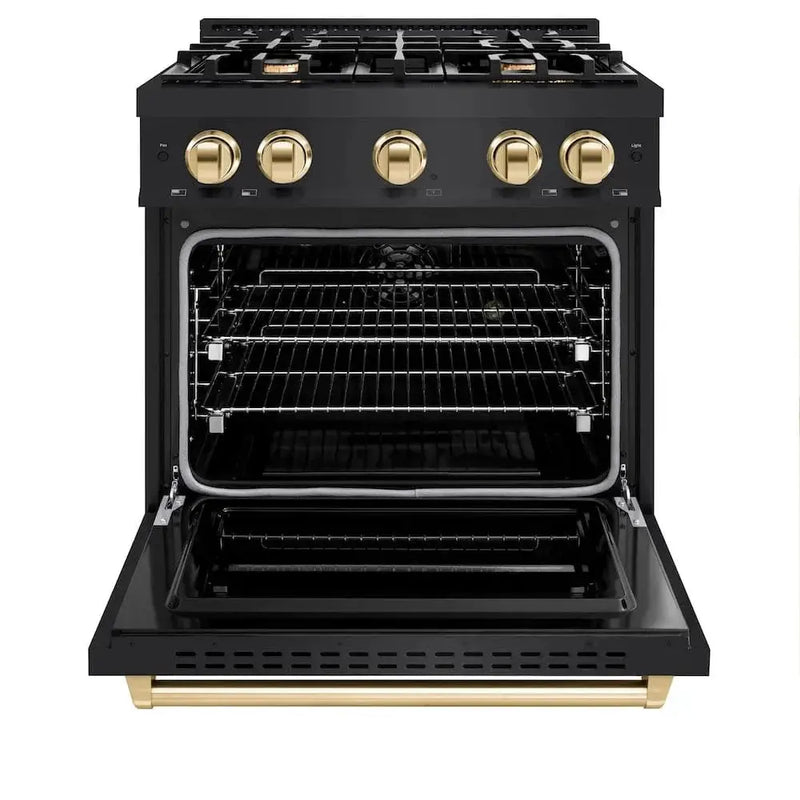 ZLINE 30" Dual Fuel Range, Gas Cooktop, Electric Convection Oven Black Stainless Steel, Gold CDRBZ-30-G by Farmhouse Kitchen and Bath