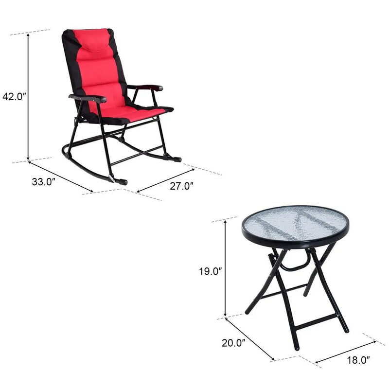 3 Pcs Outdoor Folding Rocking Chair Table Set with Cushion by DirectDeals