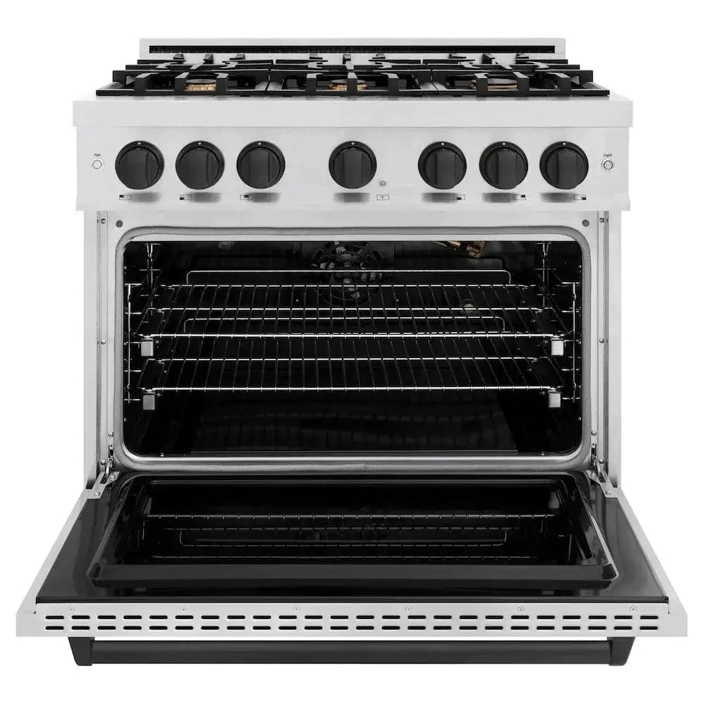 ZLINE 36"Classic Gas Range, Convection Gas Oven, DuraSnow® Stainless Steel, Matte Black CGRSZ-36-MB by Farmhouse Kitchen and Bath