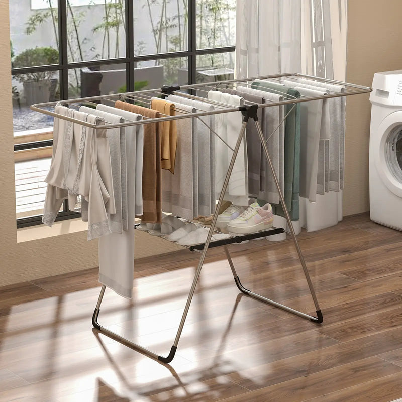 2-Tier Laundry Drying Rack Folding Cloth Rack with Aluminum Frame by DirectDeals