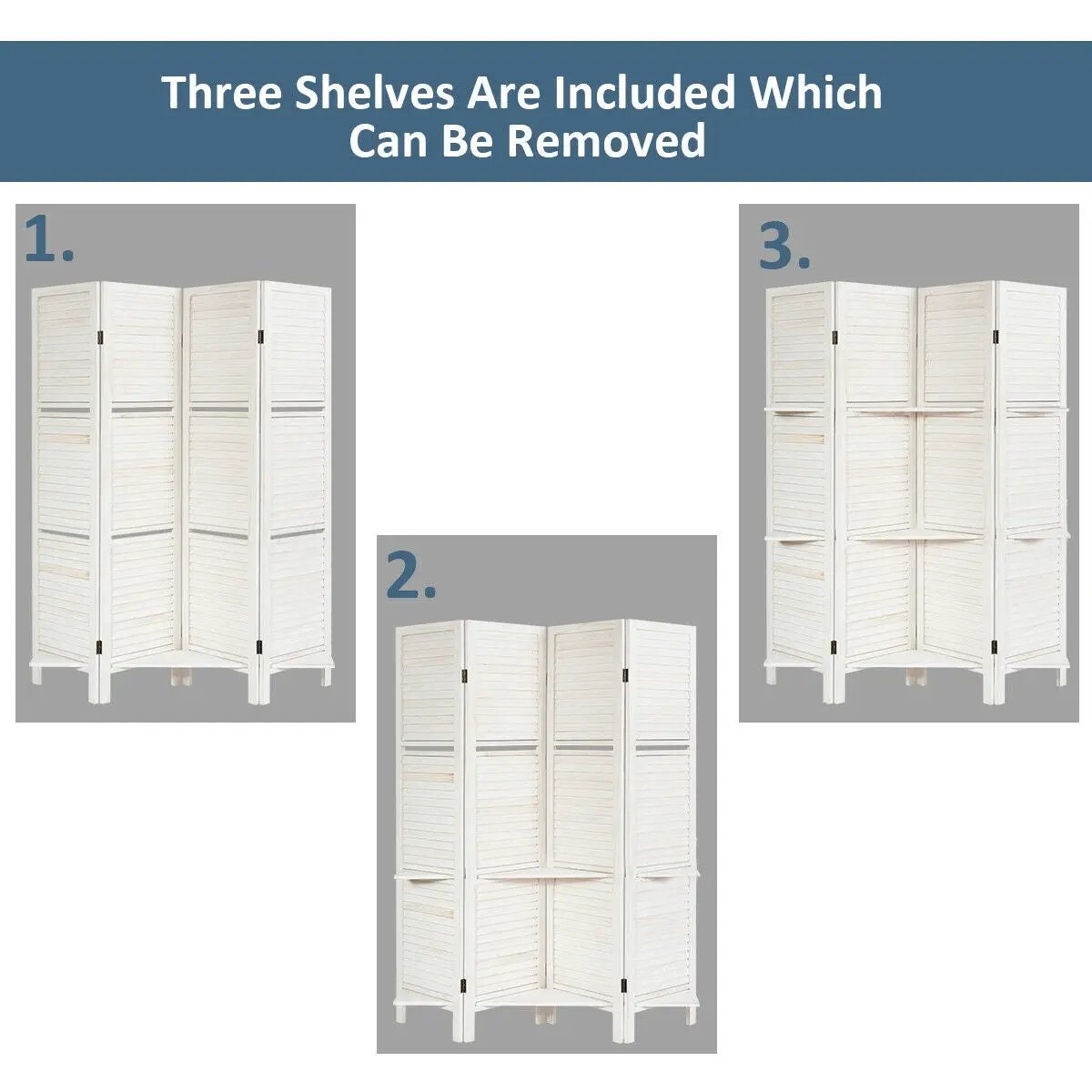 4 Panel Folding Room Divider Screen with 3 Display Shelves, photo 8 of 9