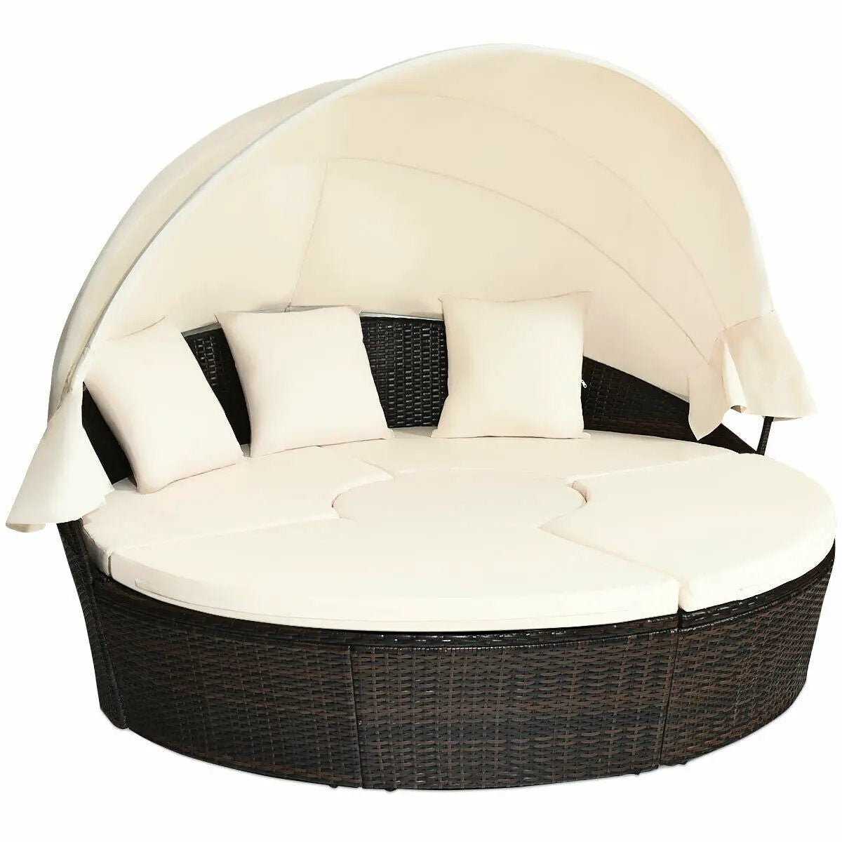 Patio Round Daybed Rattan Furniture Sets with Canopy, photo 7 of 24