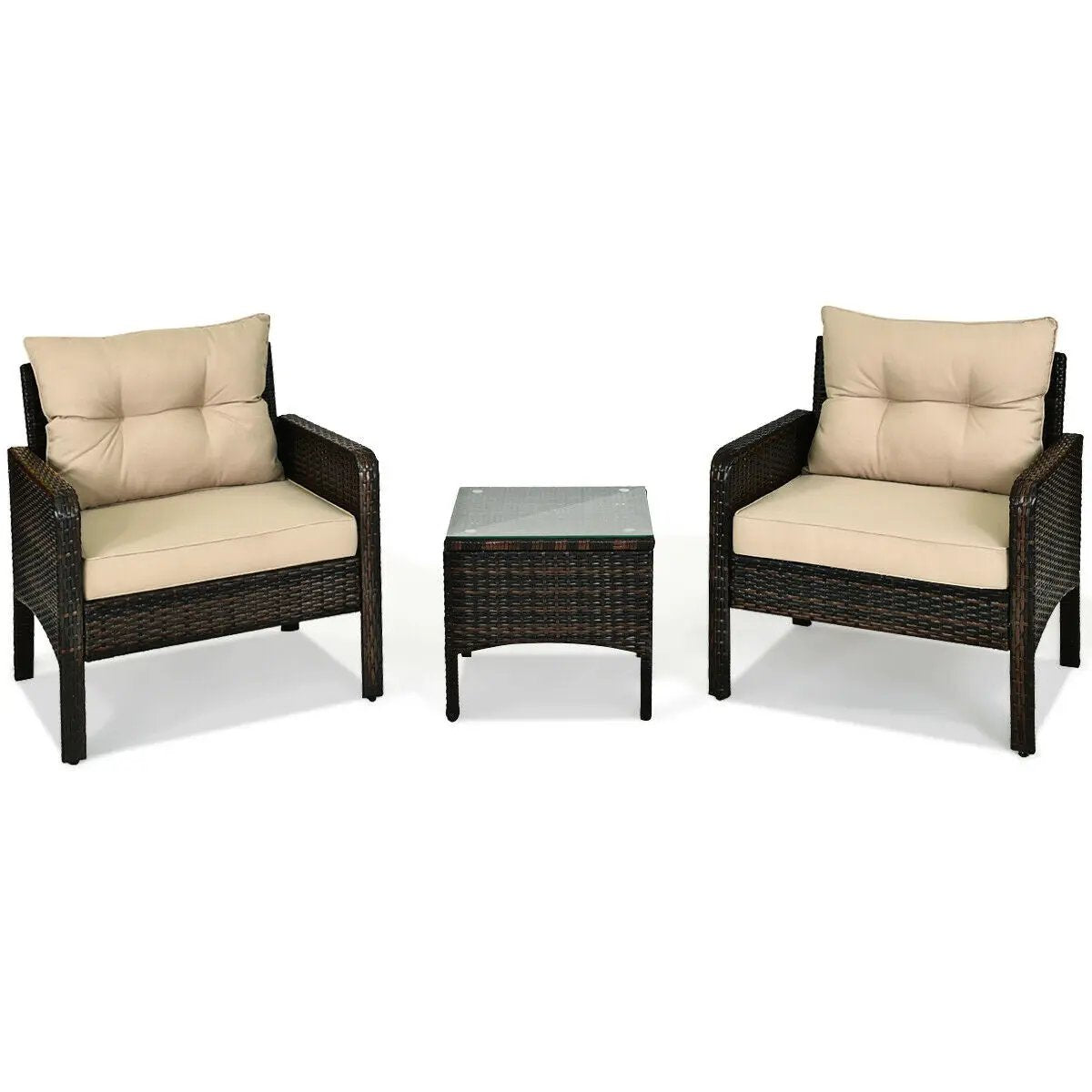 3 Pcs Outdoor Patio Rattan Conversation Set with Seat Cushions-Black, photo 7 of 12