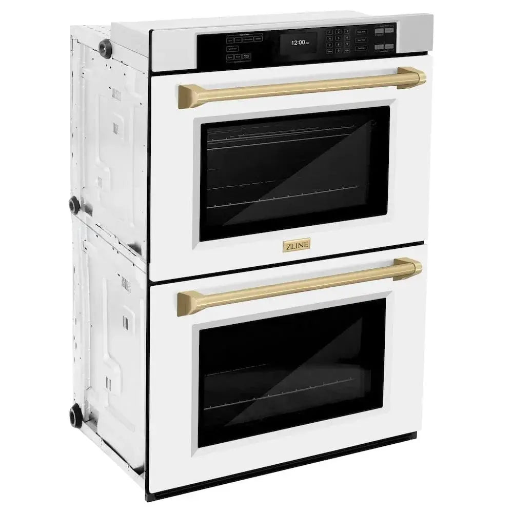 ZLINE 30"Professional True Convection Double Wall Oven, Air Fry, Self Clean, White Matte, Champagne Bronze WADZ-WM-30-CB by Farmhouse Kitchen and Bath