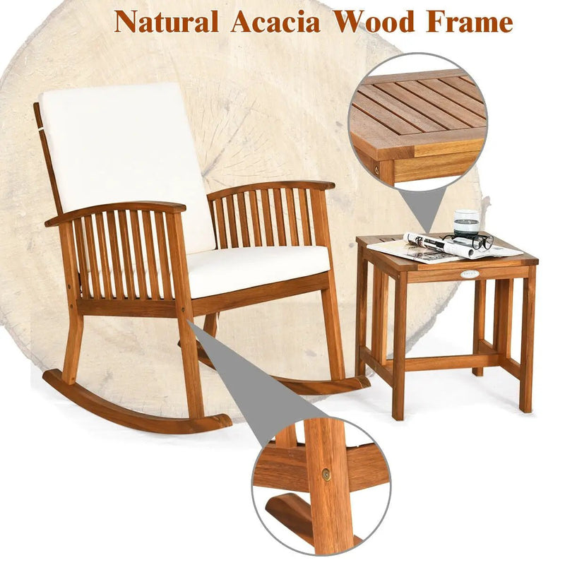 2 Pieces Acacia Wood Patio Rocking Chair Table Set by DirectDeals