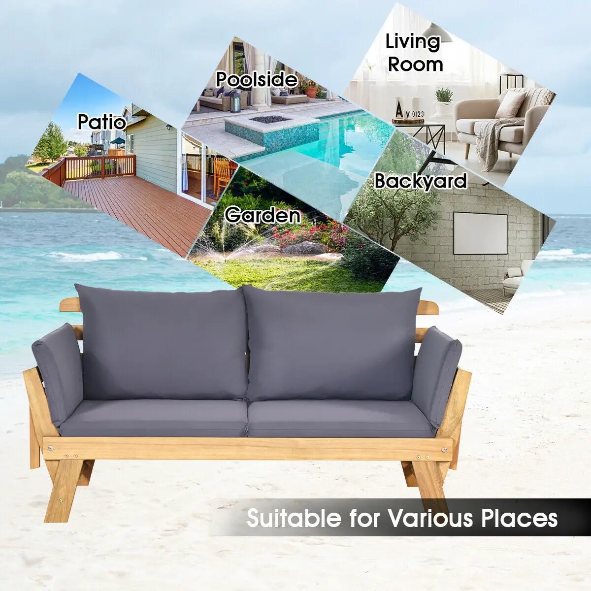 Adjustable Patio Convertible Sofa with Thick Cushion, photo 31 of 32