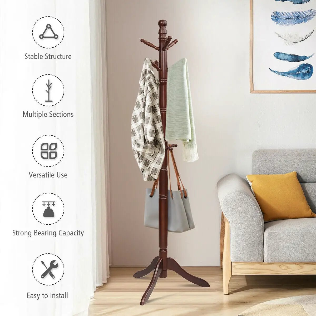 Entryway Height Adjustable Coat Stand with 9 Hooks, photo 16 of 24