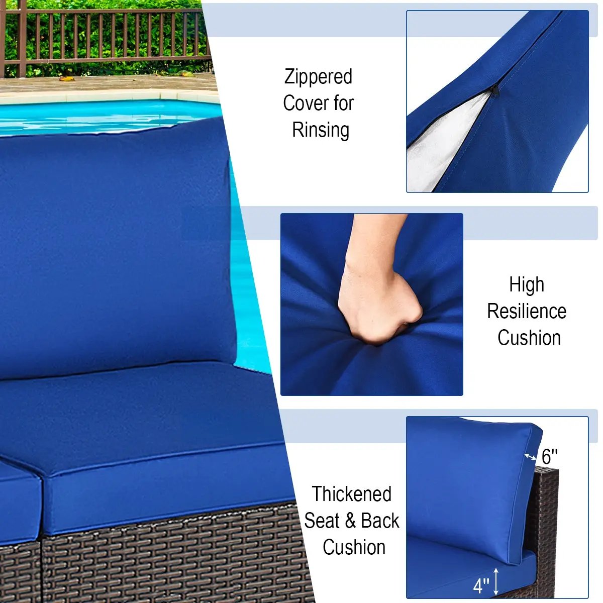 2 Pieces Patio Rattan Armless Sofa Set with 2 Cushions and 2 Pillows by DirectDeals