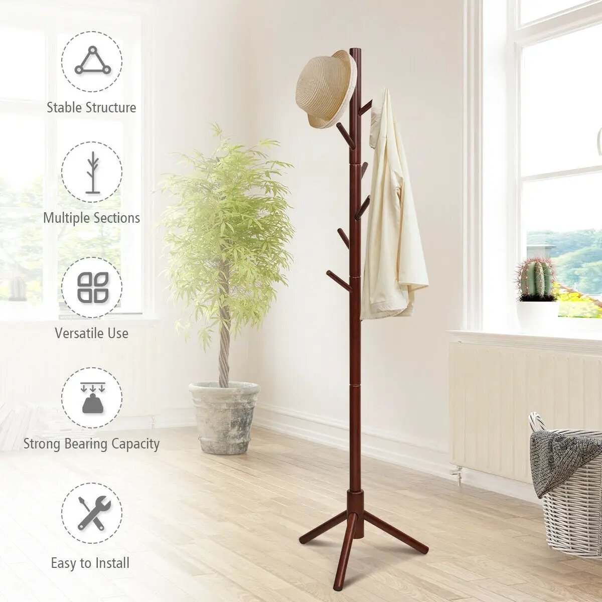 2 Heights Wooden Coat Rack with 8 Hooks, photo 15 of 16