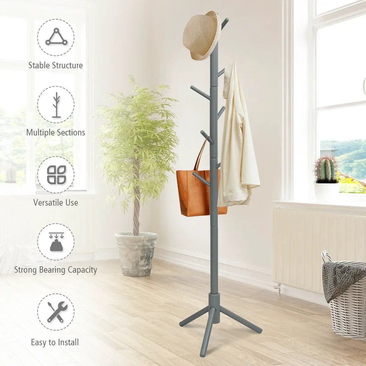 2 Heights Wooden Coat Rack with 8 Hooks, photo 16 of 16