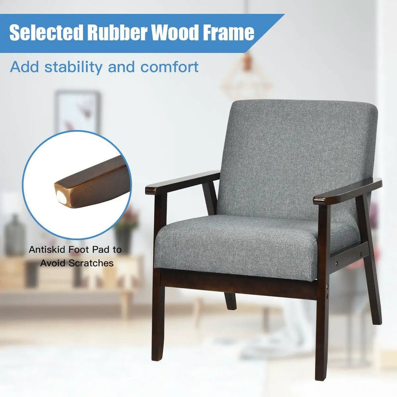 Solid Rubber Wood Fabric Accent Armchair by DirectDeals