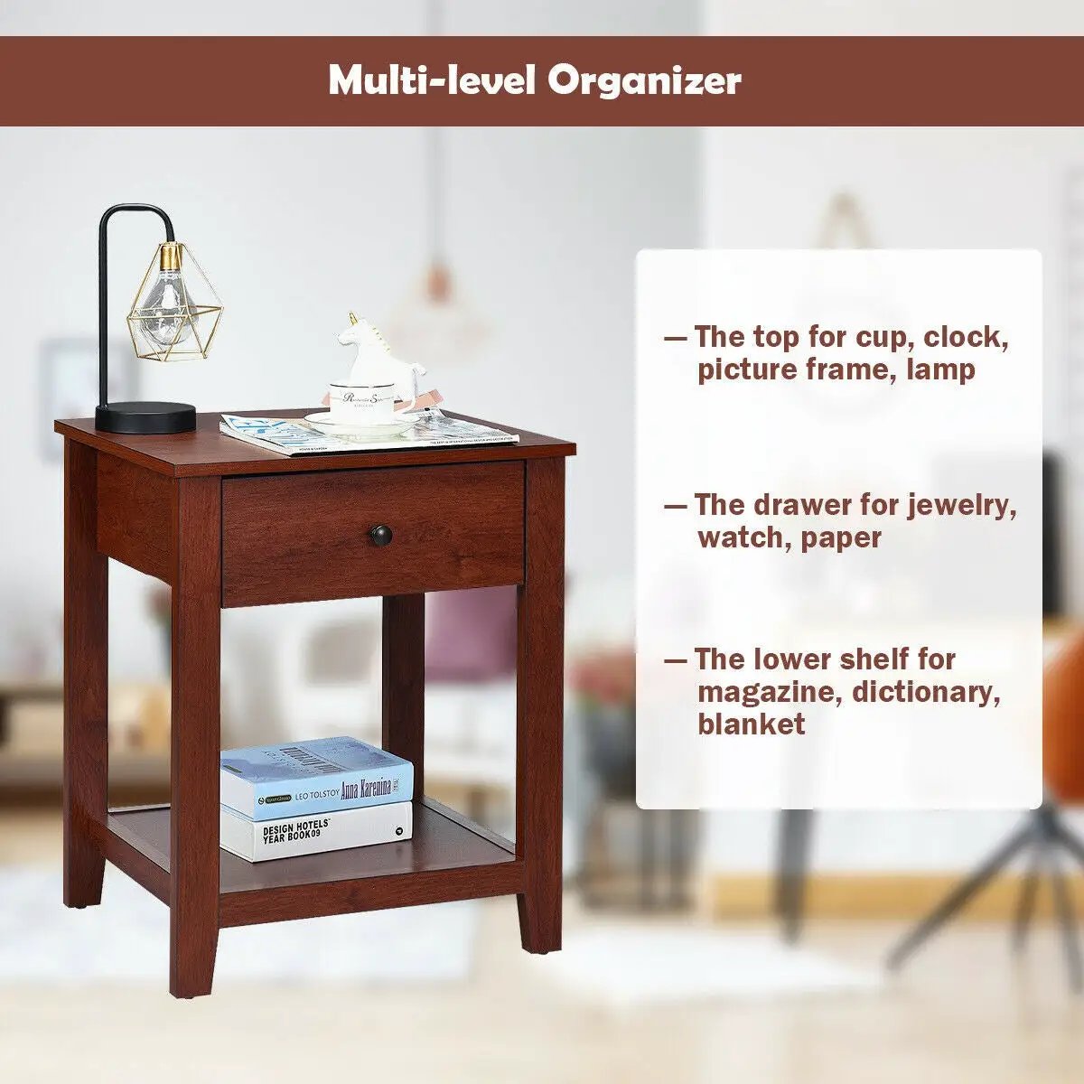 Set of 2 Nightstand with Storage Shelf and Pull Handle by DirectDeals