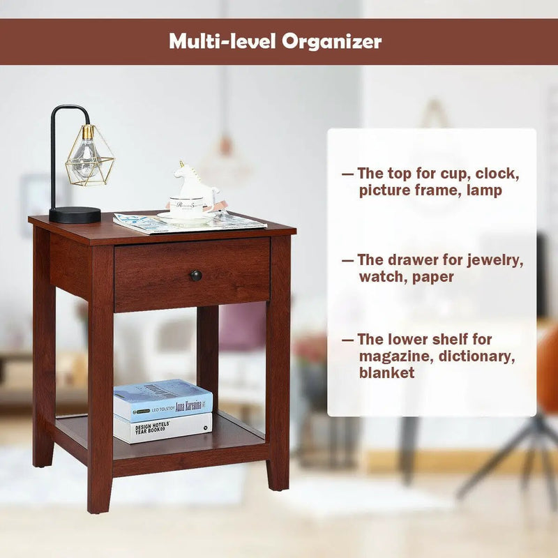 Set of 2 Nightstand with Storage Shelf and Pull Handle by DirectDeals